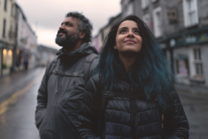 tourist couple in a street
