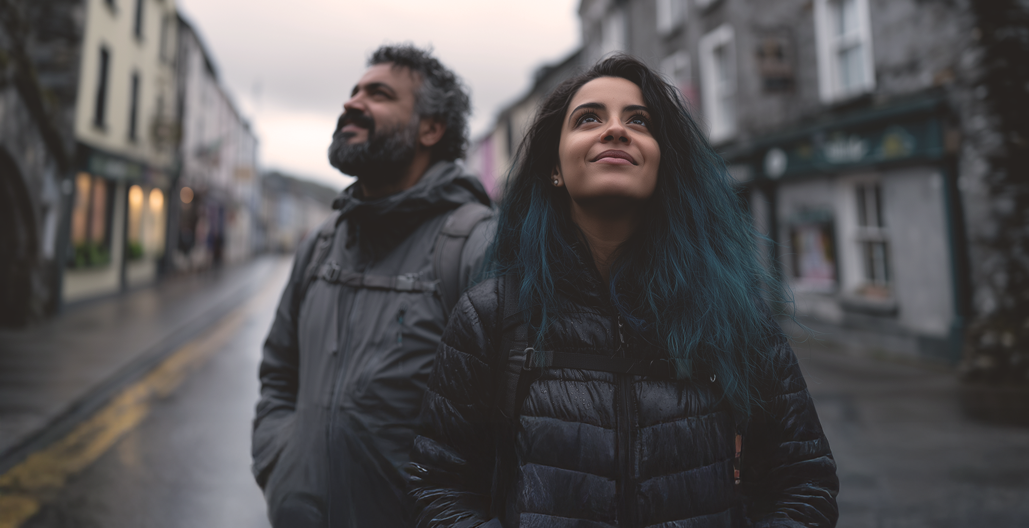 tourist couple in a street