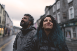 tourist couple in a street